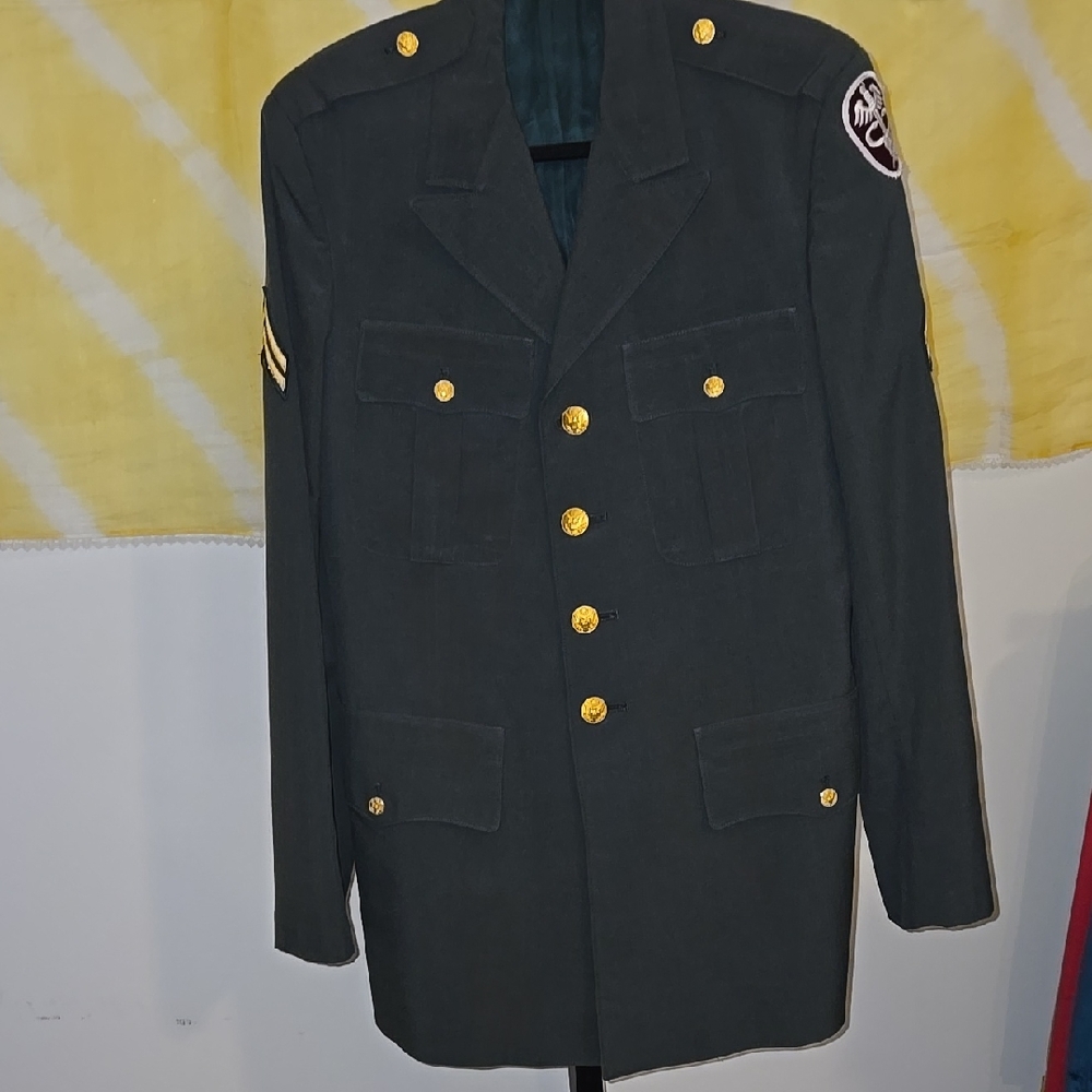 Vintage Men's Military Jacket with Gold Eagle Buttons Size:37 Long
